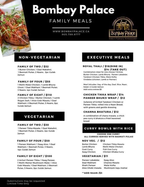 QR Code Family Meals Menu Bombay palace